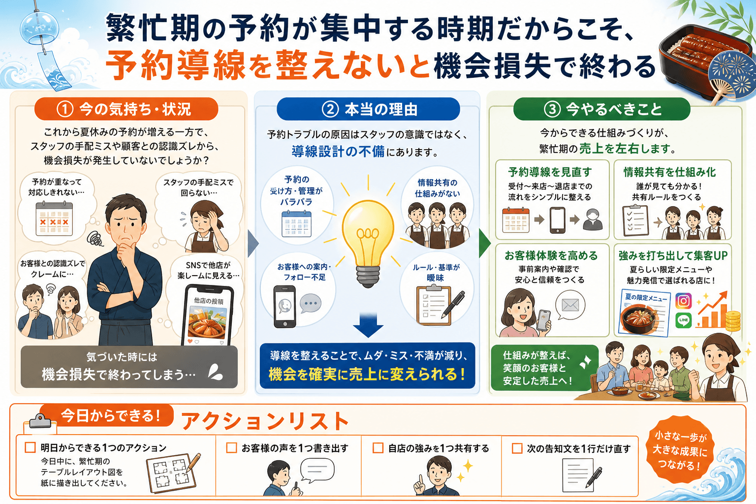 繁忙期の予約が集中する時期だからこそ、予約導線を整えないと機会損失で終わる